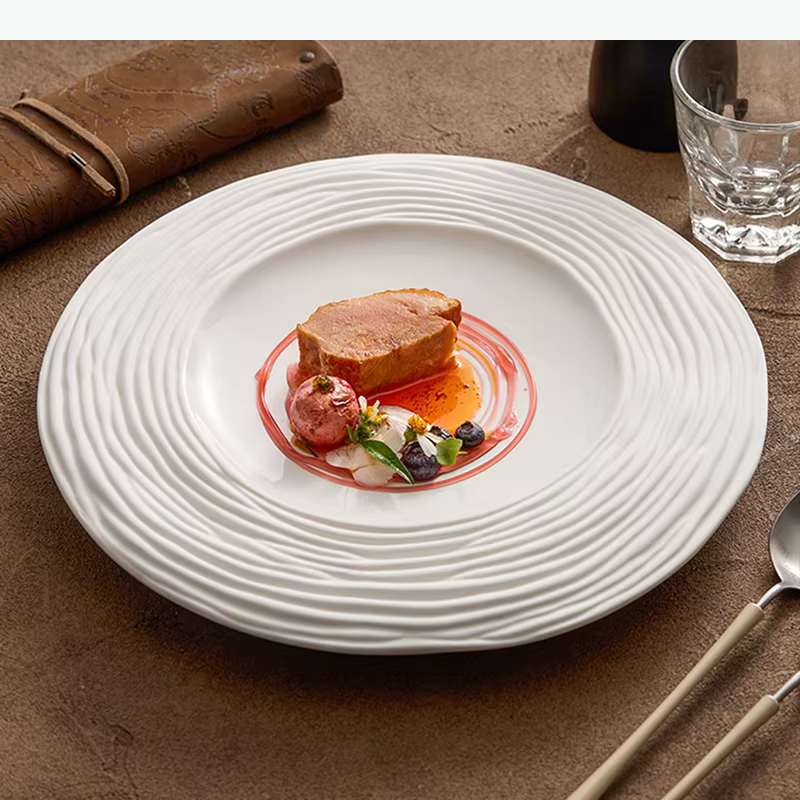 Assiette en céramique à motif ondulé mat, assiette à dessert double couche, assiette à steak, plat à pâtes, assiettes de service, vaisselle de cuisine moléculaire