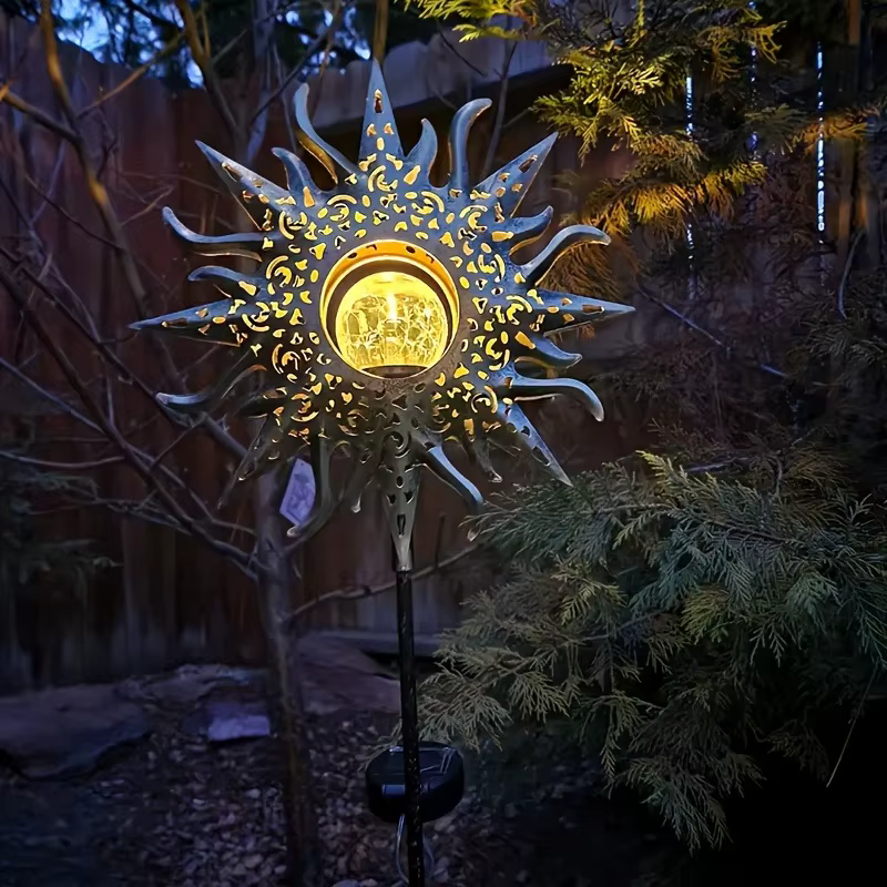 Lampe de projection solaire étanche en forme de cloche creuse, avec projection de soleil sur verre craquelé, pour pelouse, porte, jardin, maison