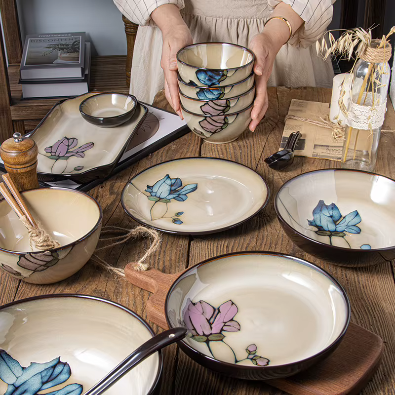 Assiette à fleurs en céramique peinte à la main