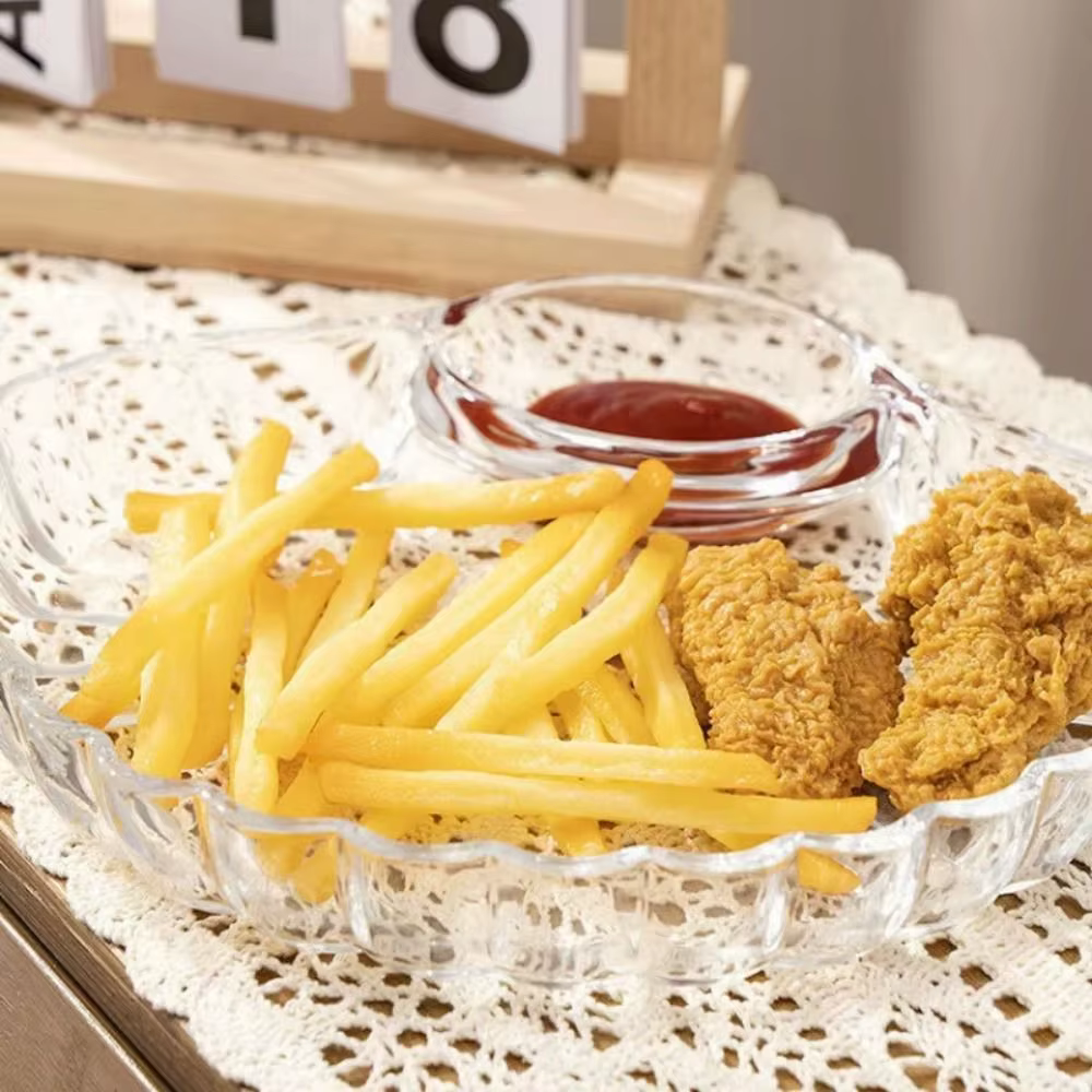Assiette à boulettes transparente avec disques à vinaigre