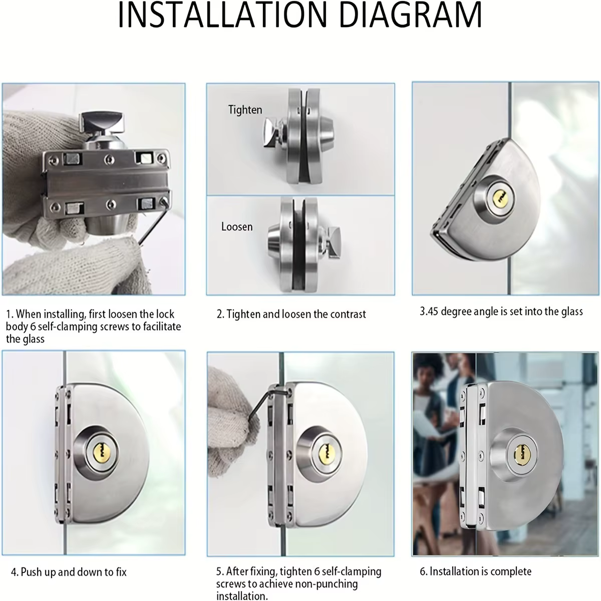 Convient pour verre 1/2 ", 10mm à 12mm, serrure de porte en verre de bureau de contrôle d'accès coulissant rotatif à Double boulon en acier inoxydable