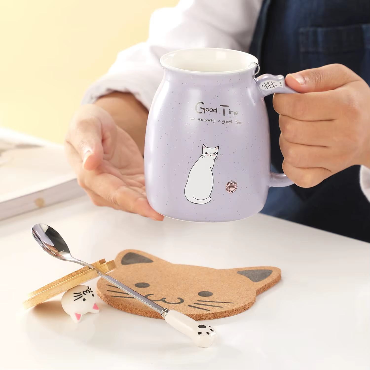 Tasse à thé Kawaii, tasse à café en céramique avec chat mignon
