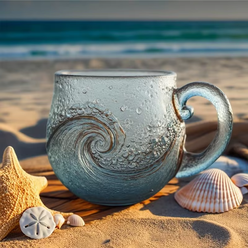 Tasse ondulée en verre de mer 12 Oz