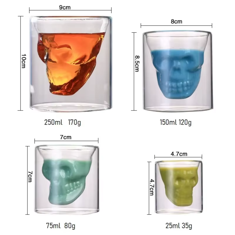 Gobelets en verre crâne 25/75/150/250ml