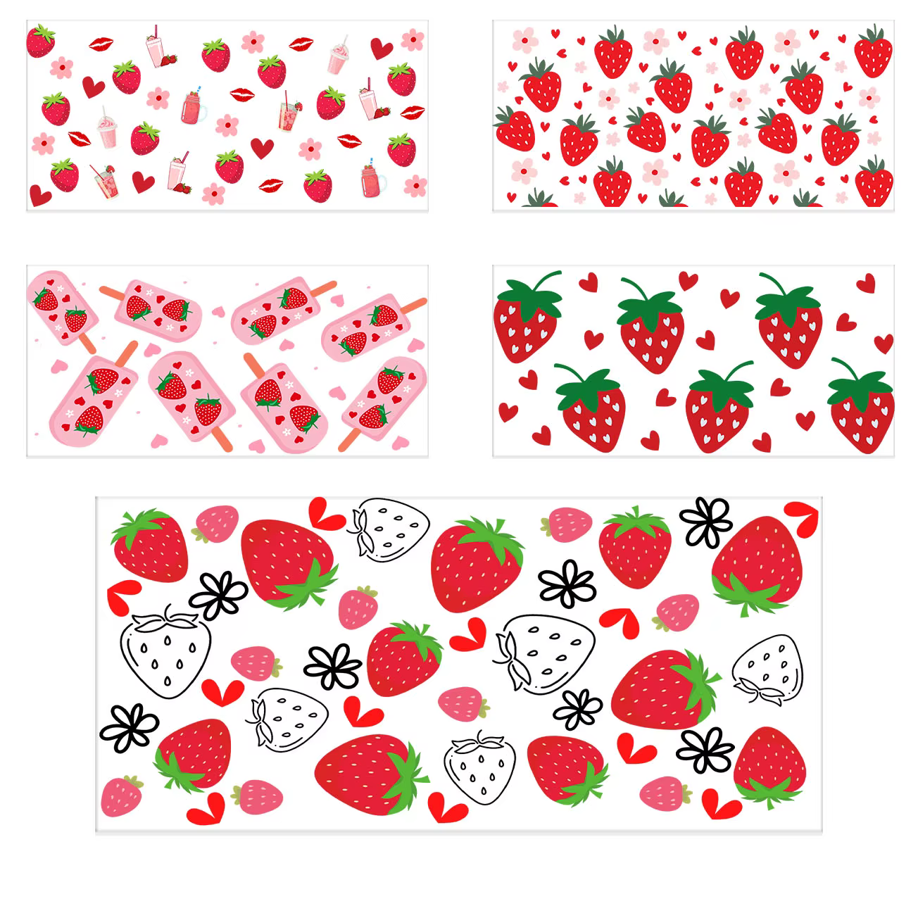 Kawaii fraise Design16oz verre mignon fille décalcomanies pour Libby tasses imperméable UV DTF Wrap transferts 3D autocollants