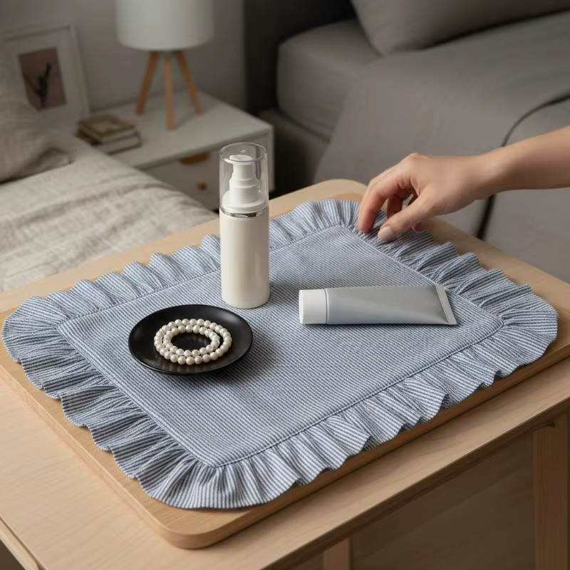 Napperons à volants rayés rose et bleu – Ensemble de décoration de table mignon pour la cuisine