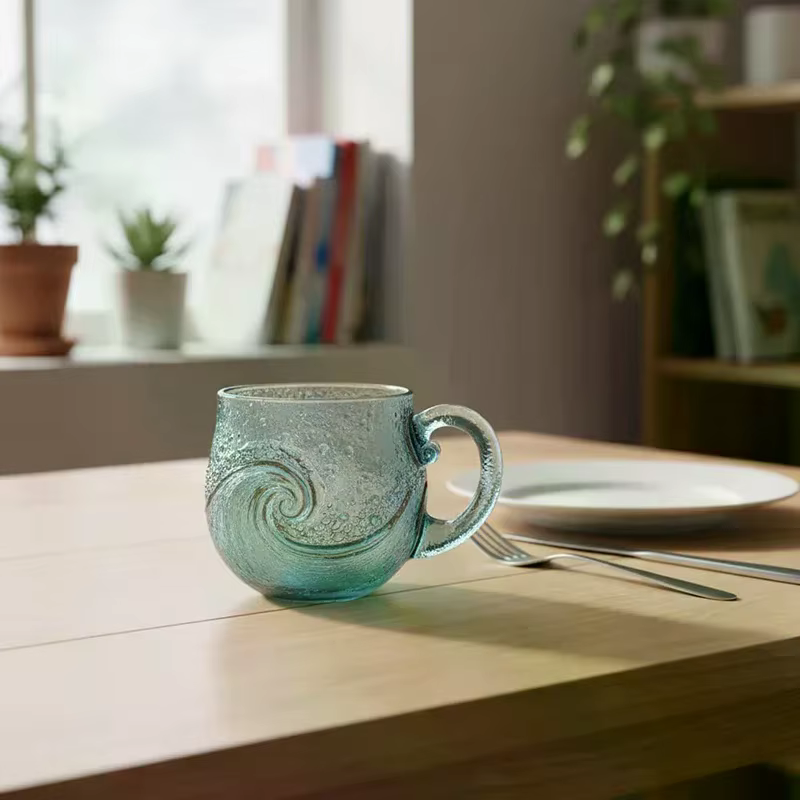 Tasse ondulée en verre de mer 12 Oz