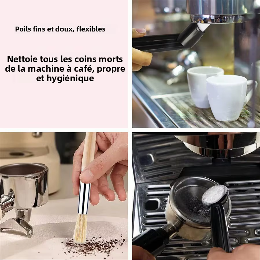 Ensemble de 5 brosses à expresso - Brosse de nettoyage en bois pour moulin à café et machine