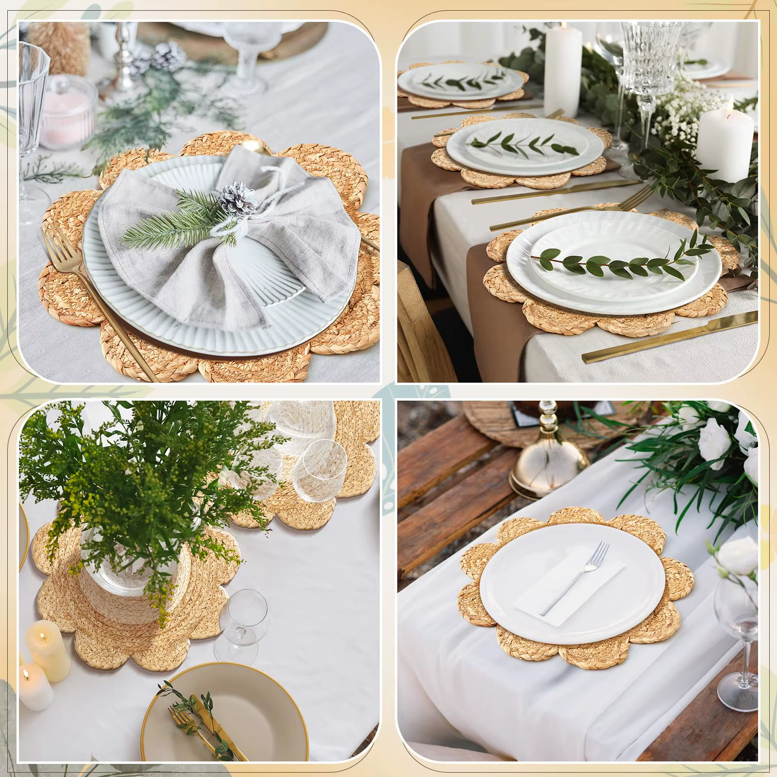Ensemble de 4 sets de table ronds en rotin tissé