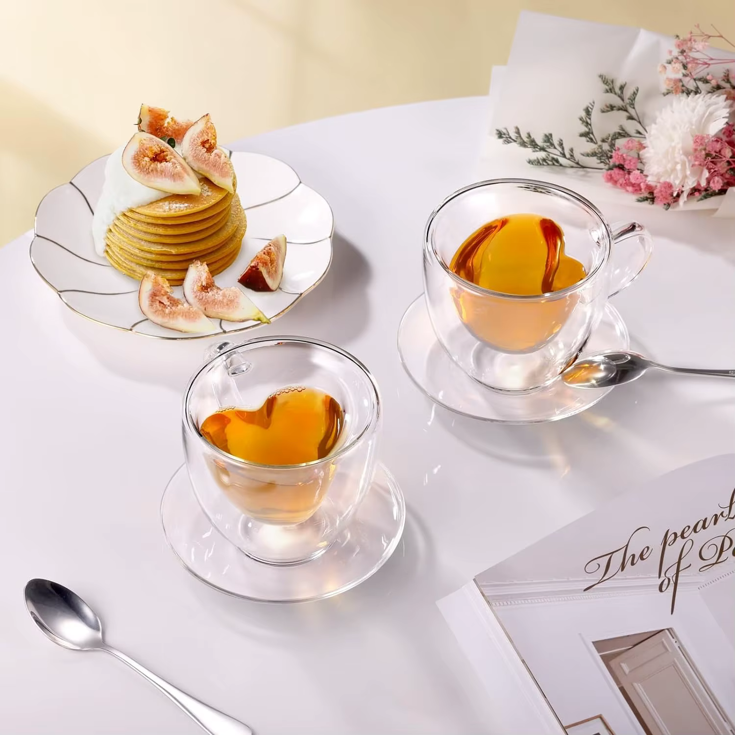 1 pièces 80-250ml Couple tasses coeur amour en forme de tasse en verre Double