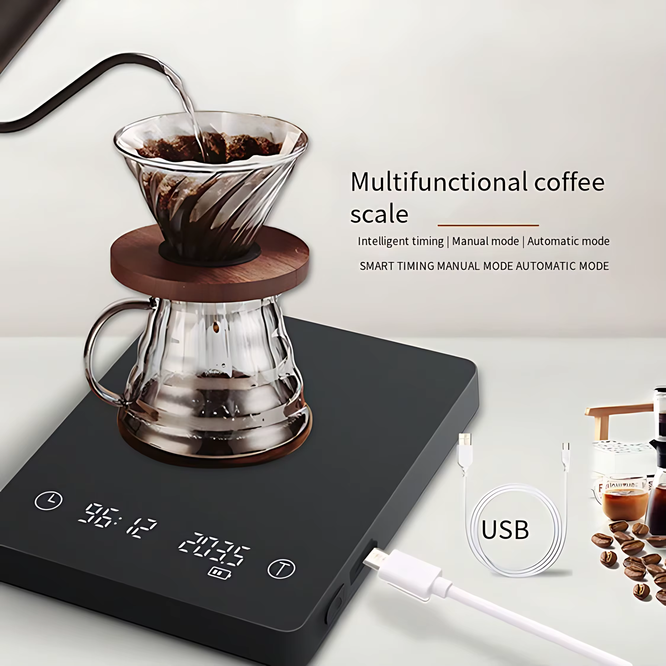 Balance à café Basic 3 Black Mirror pour le café filtre et l'espresso