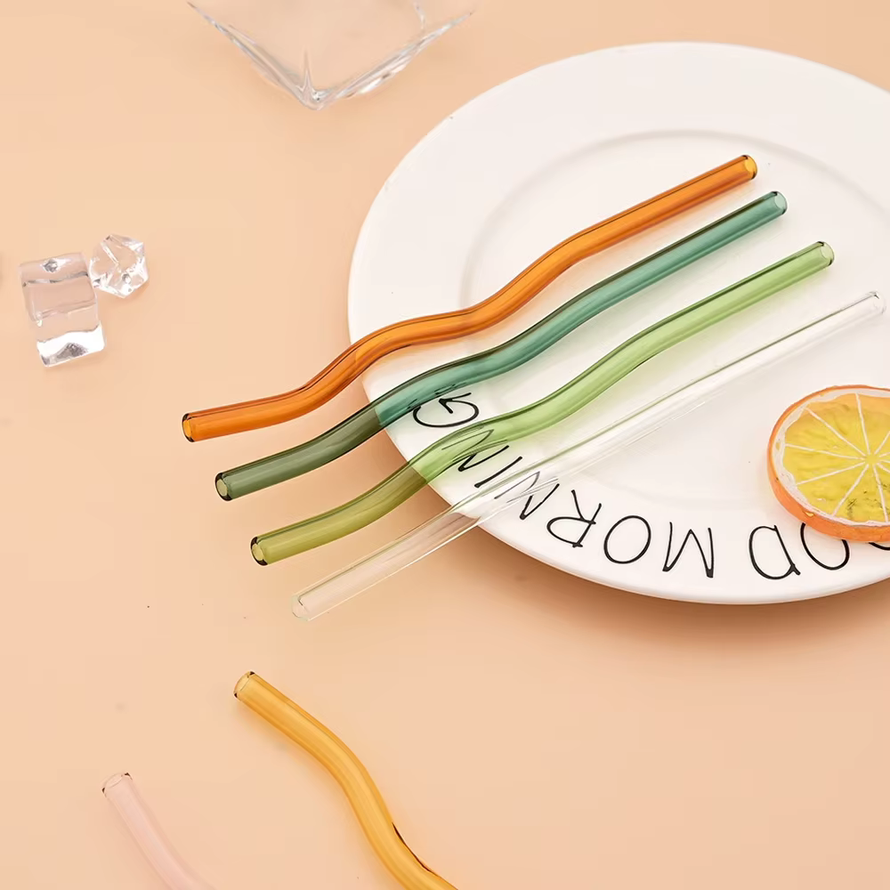 Pailles en verre ondulées réutilisables