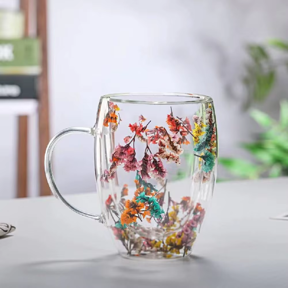Tasse à café en verre à fleurs à Double paroi de 300ML