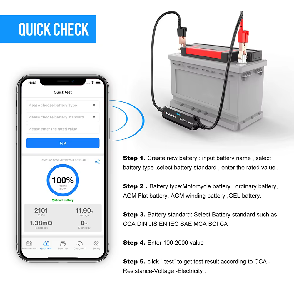Testeur de batterie KONNWEI BK200 pour voiture, moto, camion, Bluetooth 5.0, analyseur de batterie 6V 12V 24V, outil de test de charge et de démarrage 2000 CCA