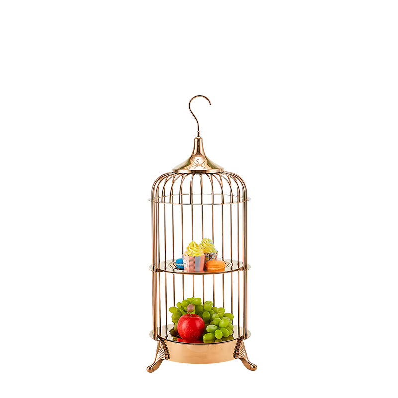 Restauration thé de l'après-midi Buffet doré support à desserts cage à oiseaux gâteau présentoir alimentaire