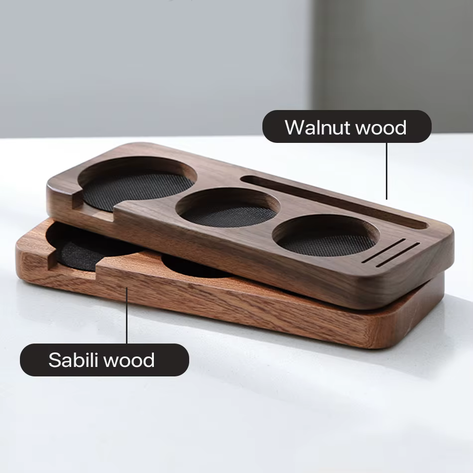 Support de Tamper et Porte-Filtre en Bois de Noyer pour Accessoires d'Espresso 51MM 54MM 58MM – Station de Tampering pour Barista