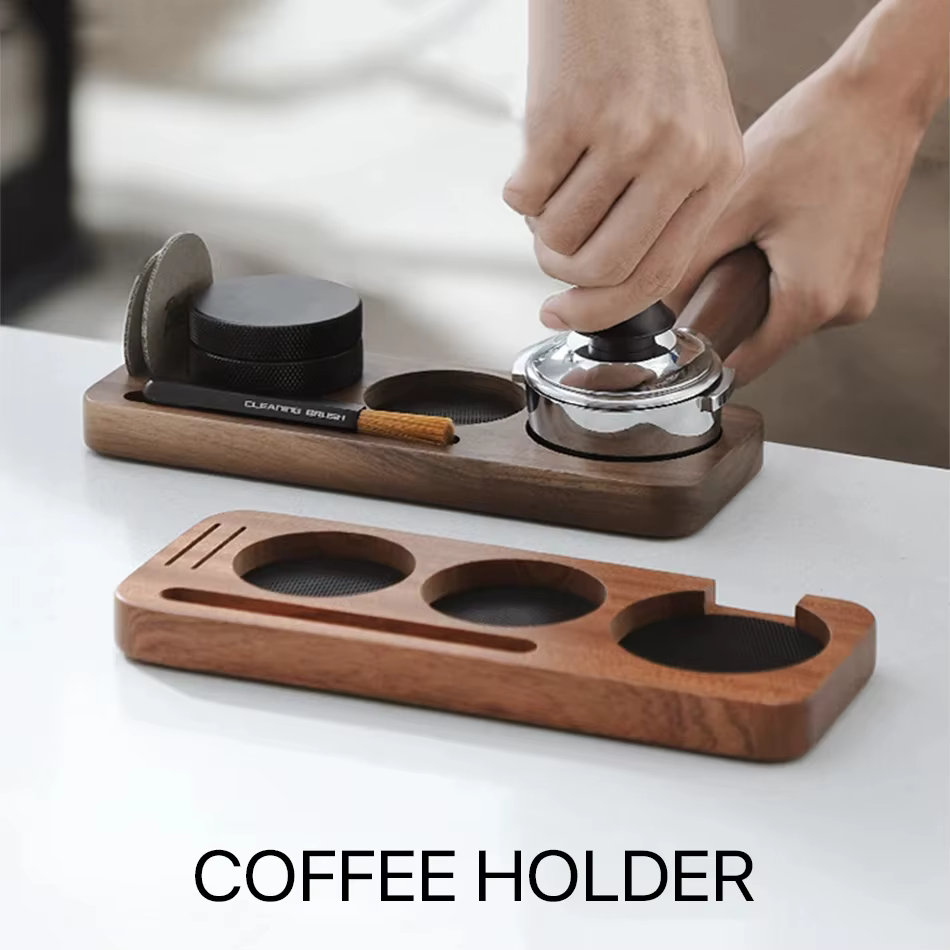 Support de Tamper et Porte-Filtre en Bois de Noyer pour Accessoires d'Espresso 51MM 54MM 58MM – Station de Tampering pour Barista