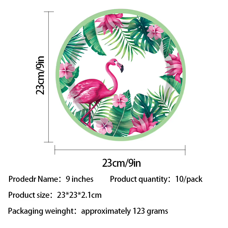 Vaisselle rose flamant rose et ananas avec motifs de palmiers