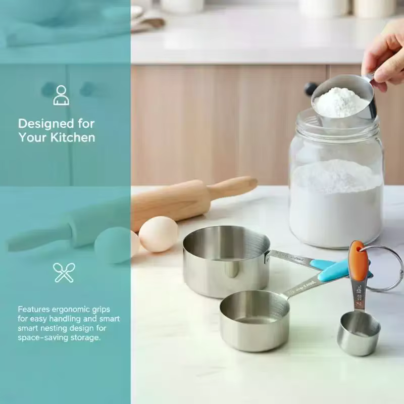 Ensemble de Mesure en Acier Inoxydable : Tasses et Cuillères pour Cuisine