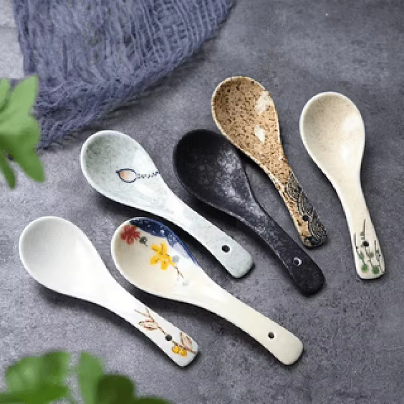 6 cuillères à soupe en céramique de style japonais | Six motifs différents