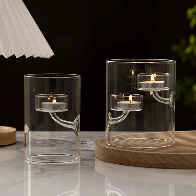 Bougeoir cylindrique européen en verre creux d'ouragan