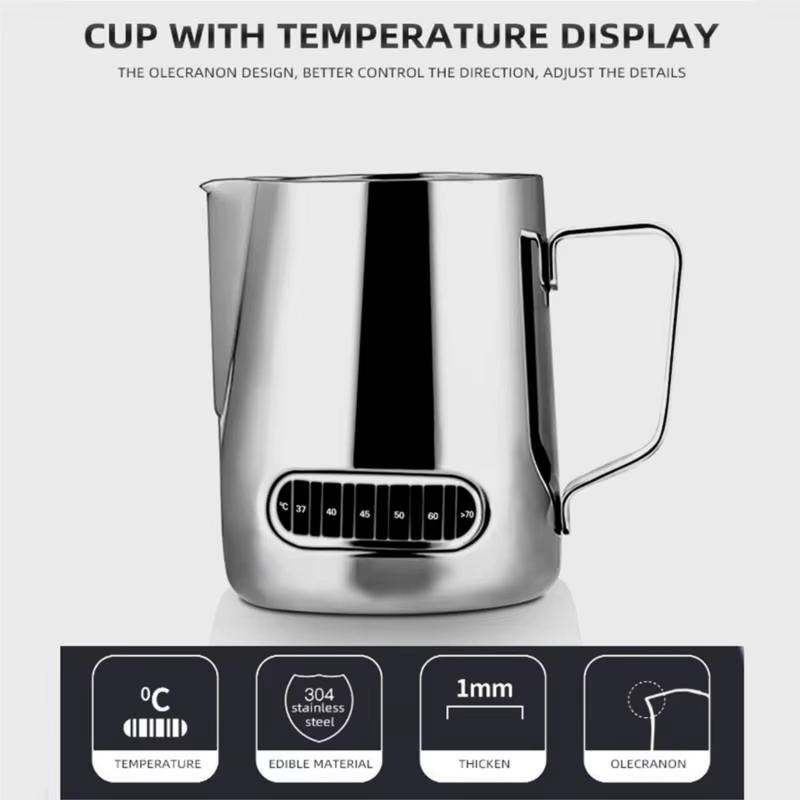350/600ml Latte Pull Cup avec autocollant de température en acier inoxydable avec la tasse de mousse de lait