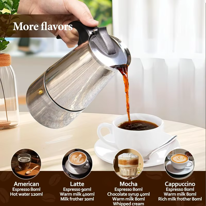 Cafetière Moka 6 tasses en acier inoxydable
