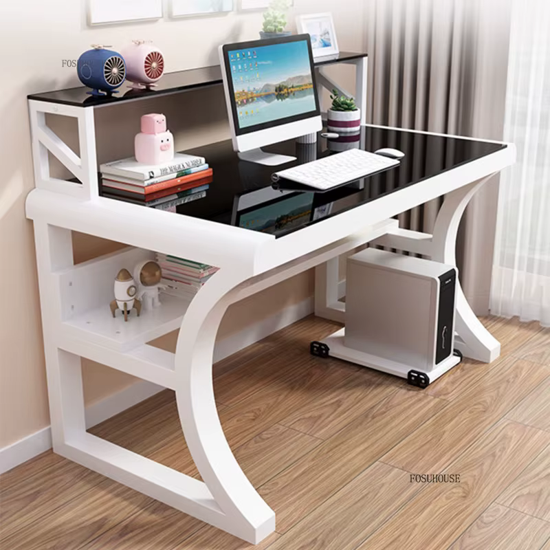 Bureaux d'ordinateur créatifs en verre trempé, table d'ordinateur de bureau à domicile, pour meubles de bureau, bureau minimaliste moderne pour chambre à coucher