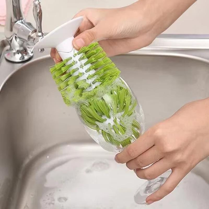 Brosse à ventouse pour évier, pour verres à vin, tasses, bouteilles, poignée à poils durables, nettoyeur de stabilité vertical, brosse en verre avec aspiration Cu
