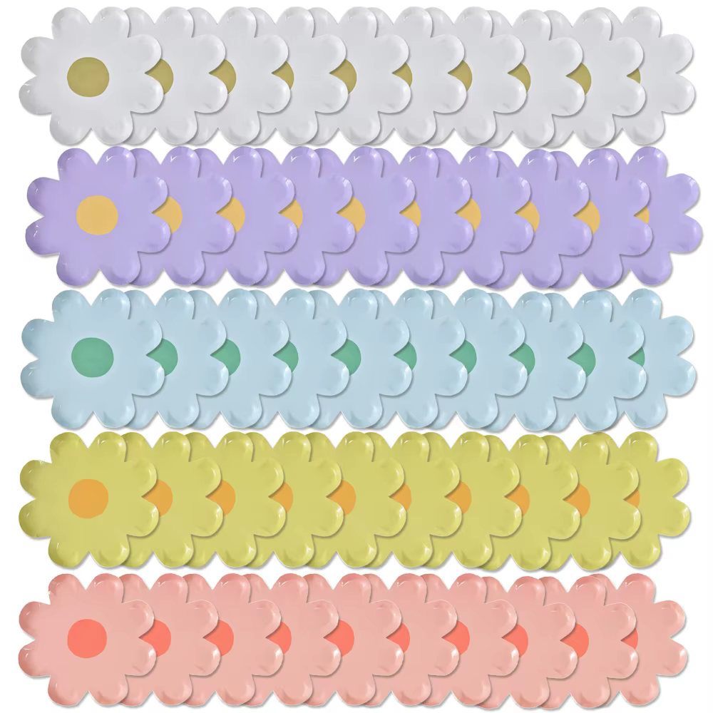 Lot de 10 assiettes jetables en papier motif marguerite pour gâteaux