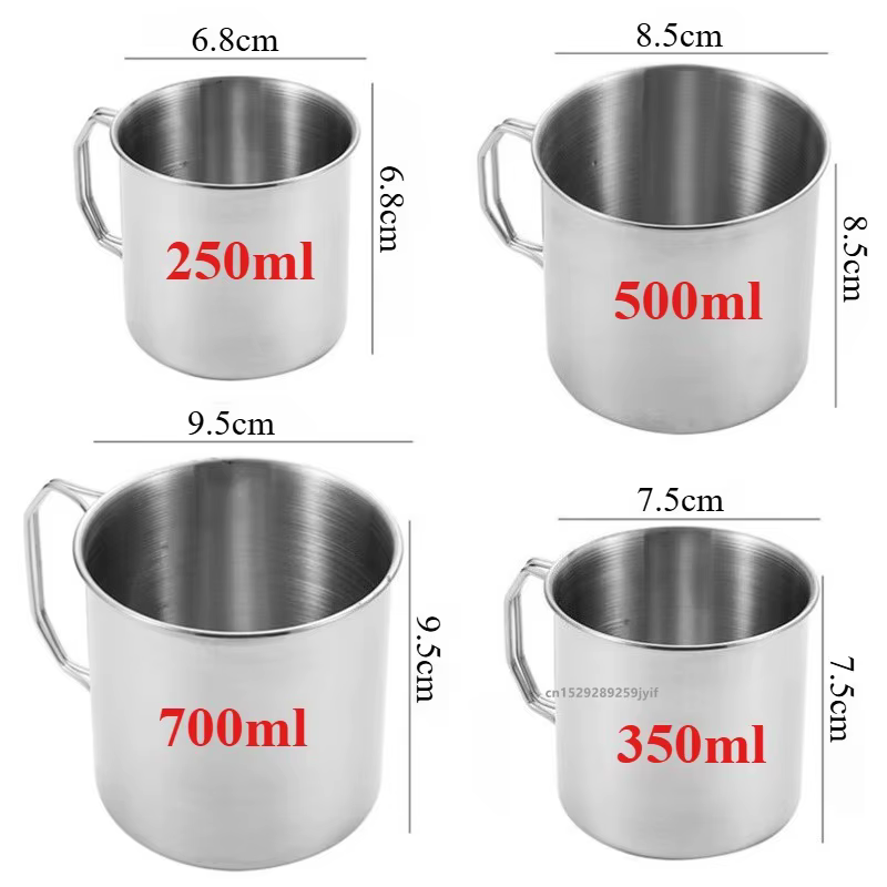Tasse de Camping en acier inoxydable, 250/350/500/700ml, tasses d'alpinisme portables avec poignée pliable, tasse d'eau extérieure, verres