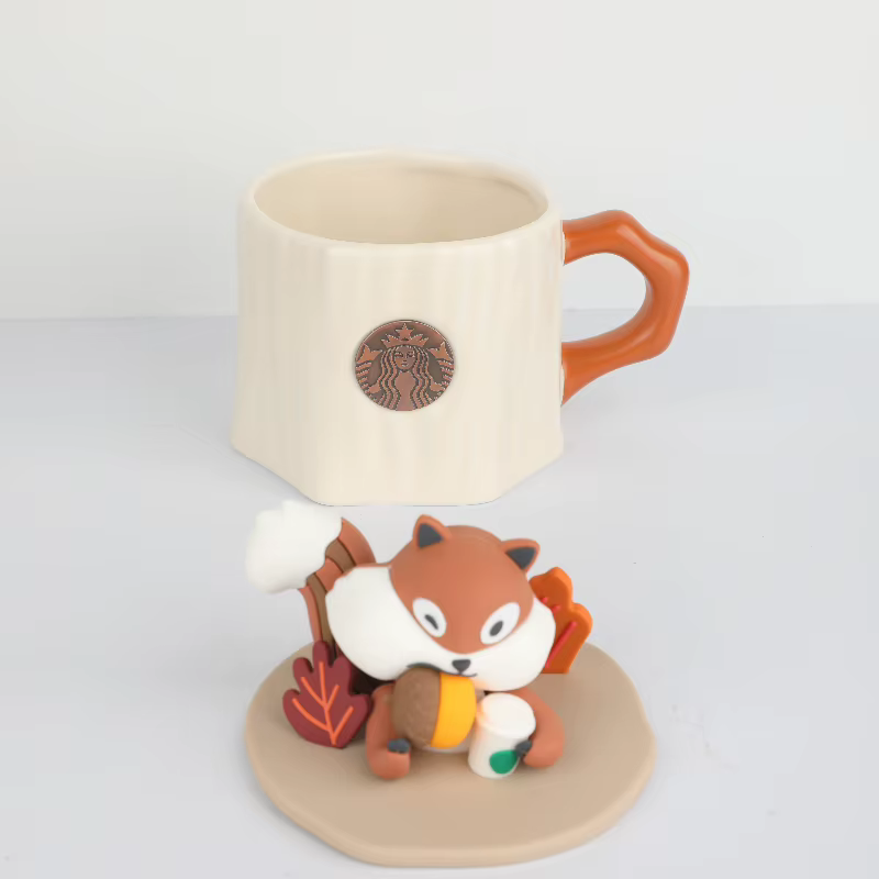Tasse à café Starbucks en céramique en forme d'écureuil d'automne avec couvercle anti-poussière en bois pour bureau