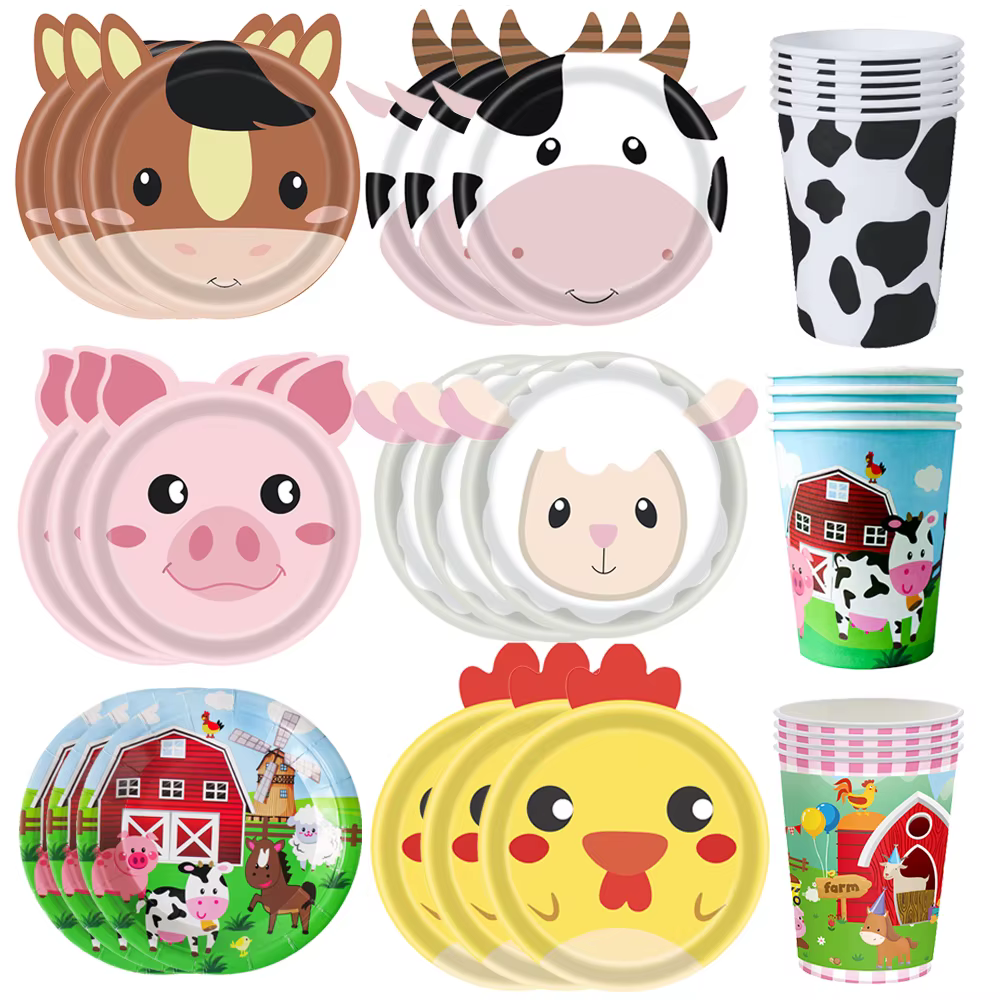Assiettes jetables en forme d'animaux de ferme