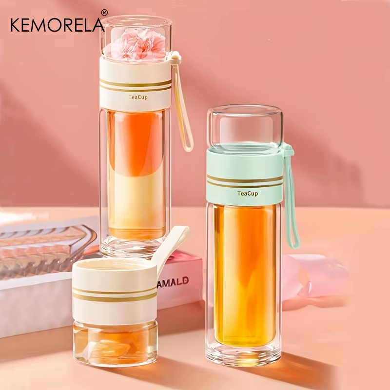 1PCS Tasse à thé portable en verre borosilicate à double paroi de 520 ml avec infuseur