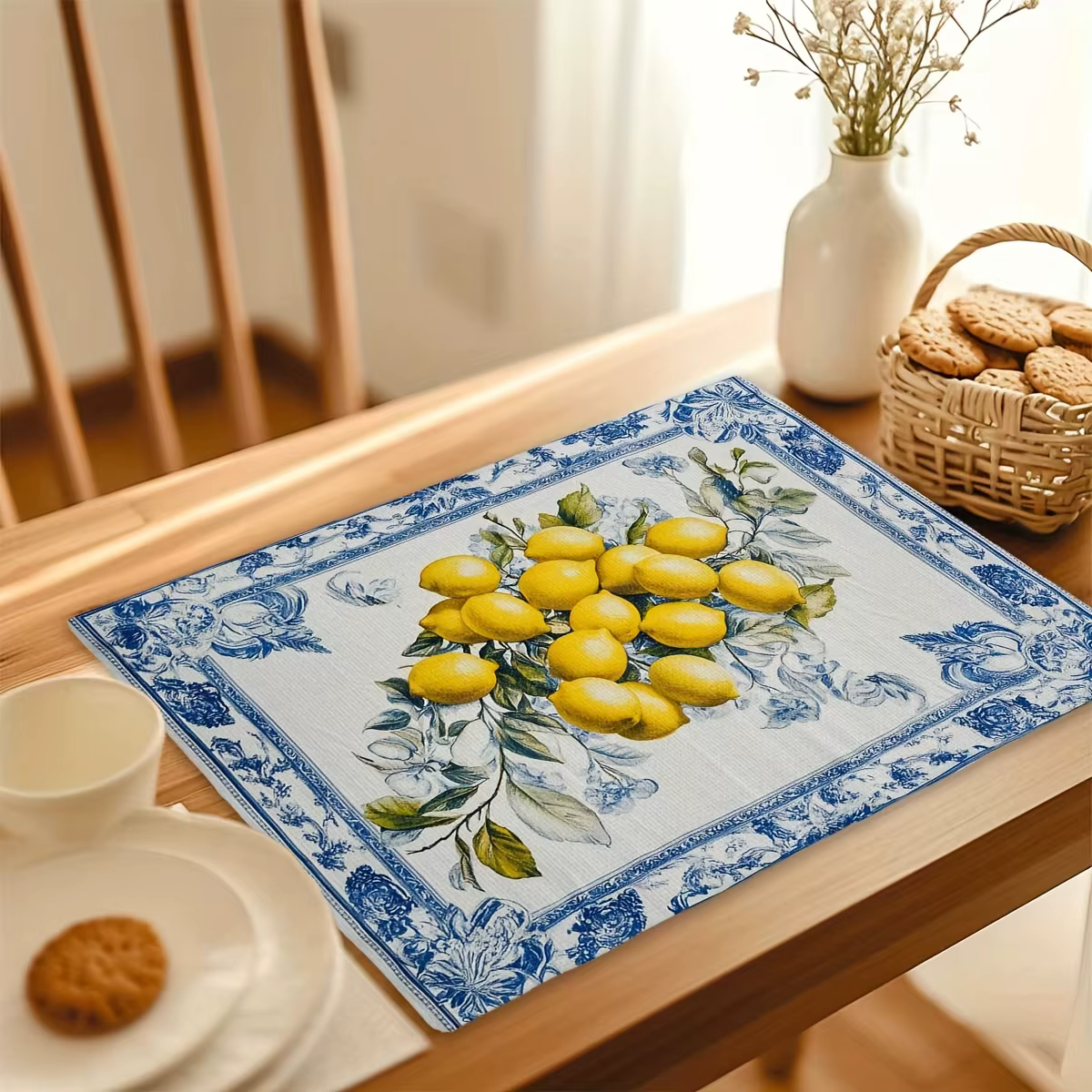 Napperons avec motif citron et feuilles vertes