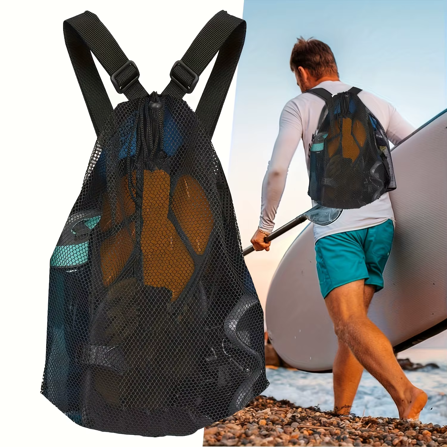 Sac à dos respirant en maille ultra-dense avec cordon de serrage pour le sport, idéal pour le basketball, le football, le volley-ball et le rangement