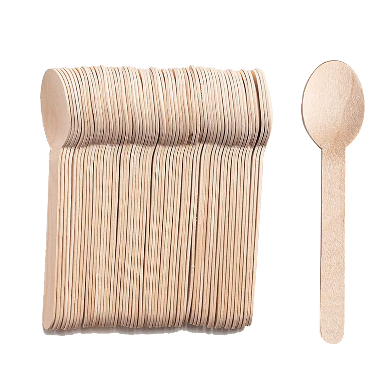 Cuillères/couteaux/fourchettes en bois jetables de 16cm, vaisselle, au lieu de cuillères en plastique biodégradables, jetables, 100 pièces
