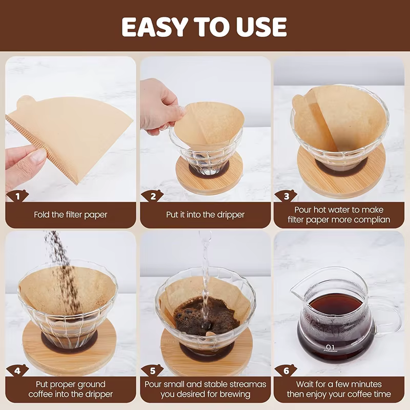 100 pièces papiers de filtre à café (1-4 tasses)