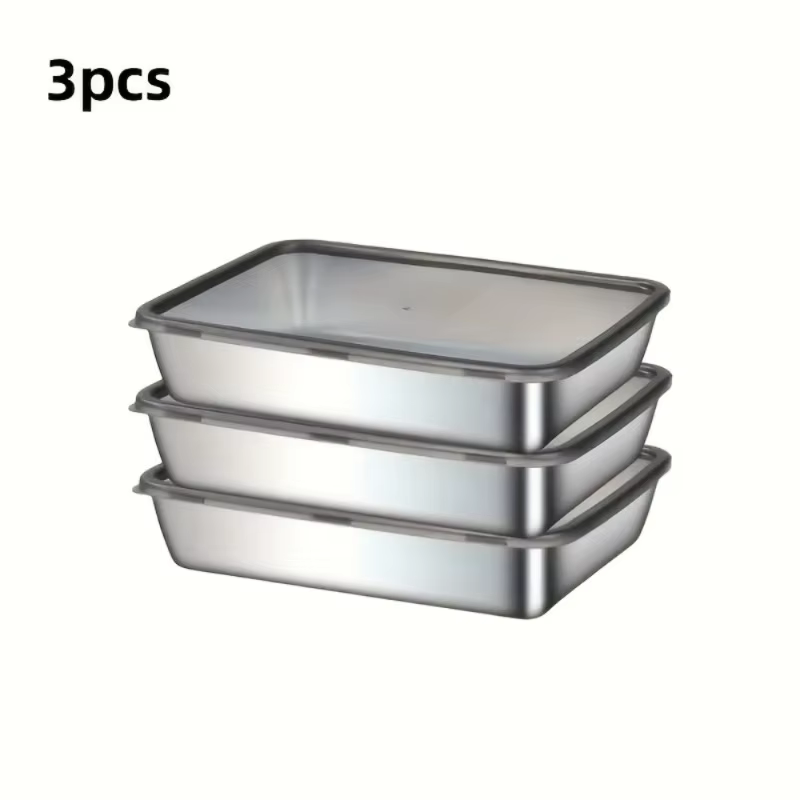 Plateaux de cuisson professionnels en acier inoxydable! 3 pièces avec couvercles – Antiadhésif et facile à nettoyer. Parfait pour rôtir des légumes/carne. Grade maison et restaurant