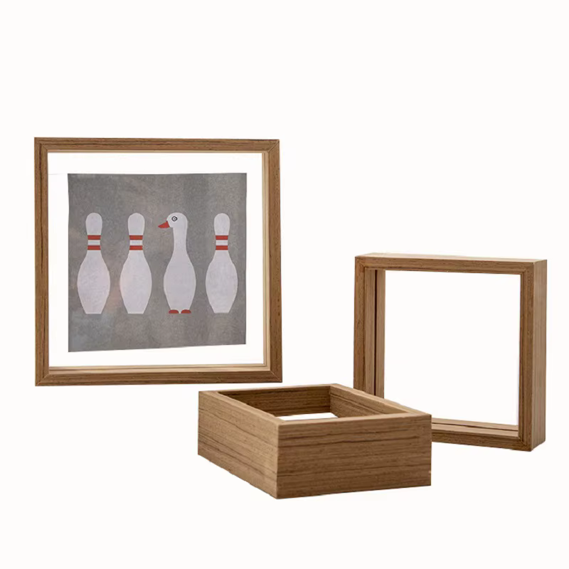 Cadre d'affichage en bois massif transparent, verre double face, cadres photo, boîte d'ombre