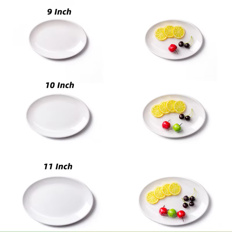 Assiettes ovales en mélamine blanche de 9 à 14 pouces