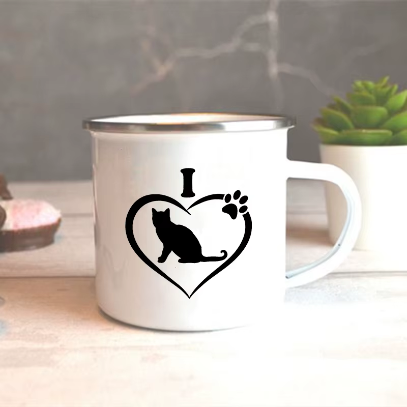 Tasse en émail imprimée I Love My Cat