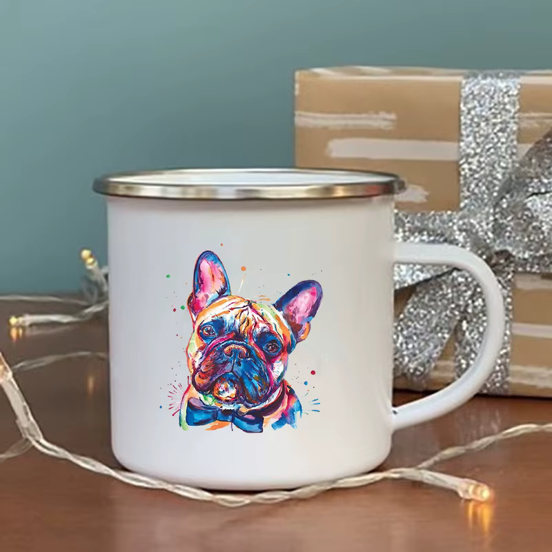 Tasse en verre émaillé imprimé bouledogue français