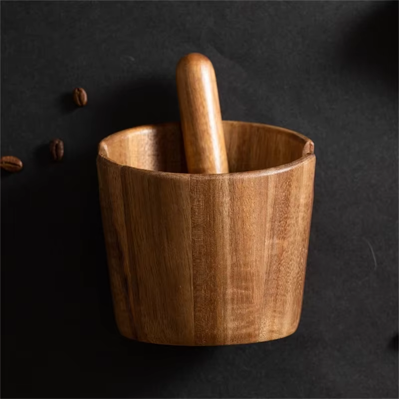 Boîte à marc de café en bois d'acacia