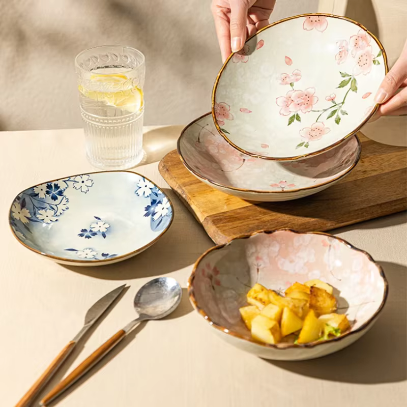 Assiette à Dessert en céramique de fleur de cerisier japonaise, accessoires de cuisine à domicile, ensemble de couverts, assiette créative et mignonne, assiette à Sushi