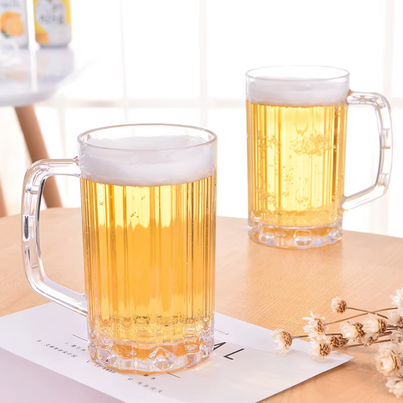 Mug à bière transparent 500 ml en plastique incassable – Idéal pour le petit-déjeuner