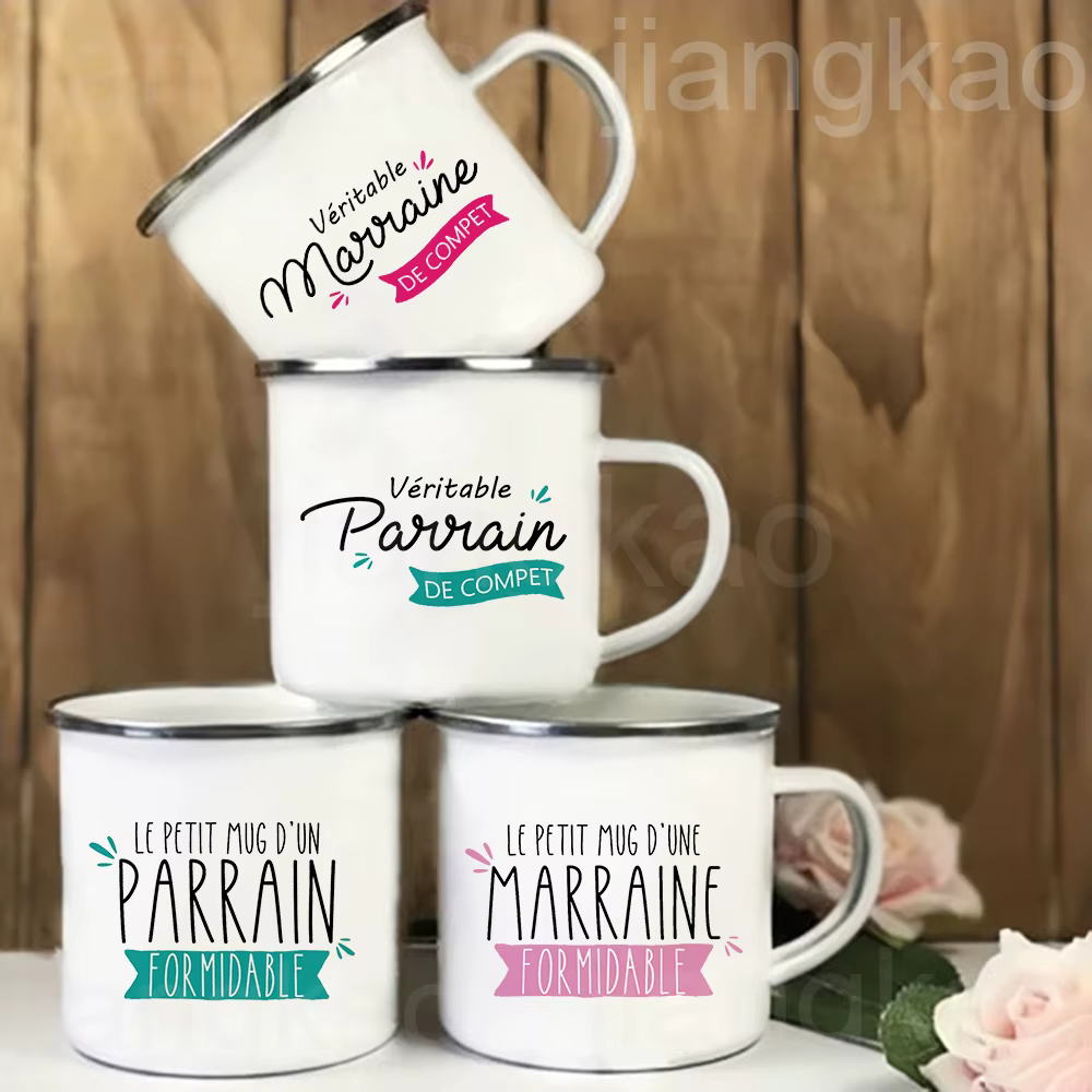Tasse à café en émail imprimé perroin marraine français