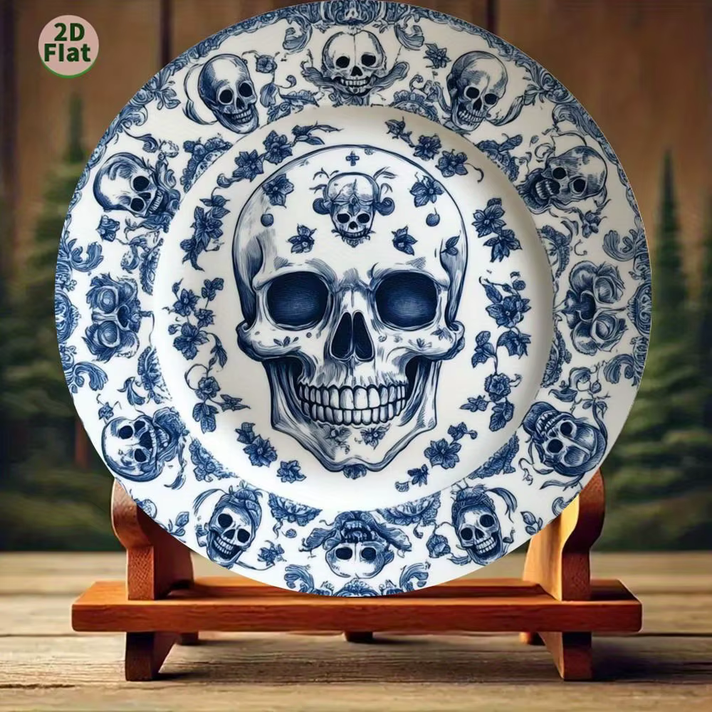 Plaque Vintage squelette Floral bleu et blanc