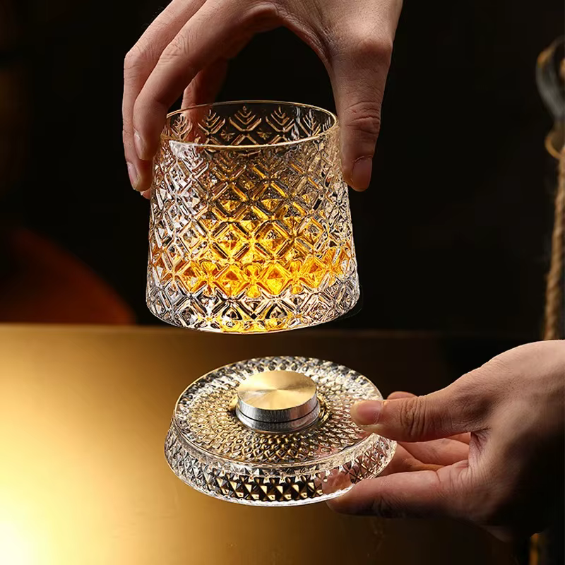 Verres à whisky rotatifs avec Base en verre