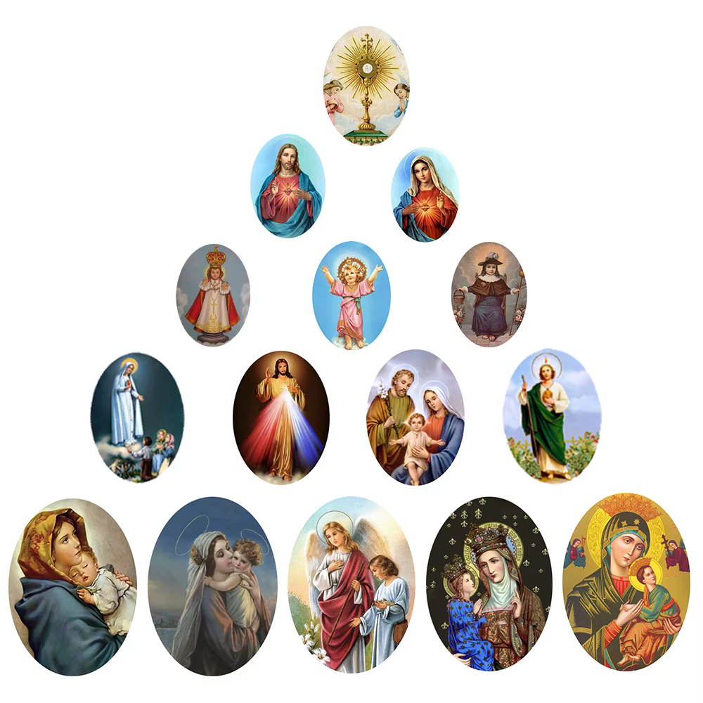 6 ~ 20 pièces mélange ovale verre dessin animé religieux